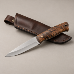 Nóż stały bushcraft 14C28N, szlif skandynawski, 105 mm — ilustracja poglądowa AI