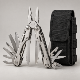 Multitool 18 funkcji, stal 420HC, etui MOLLE — ilustracja poglądowa AI